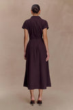 Aysha Buttoned Linen Midi Dress Chocolate