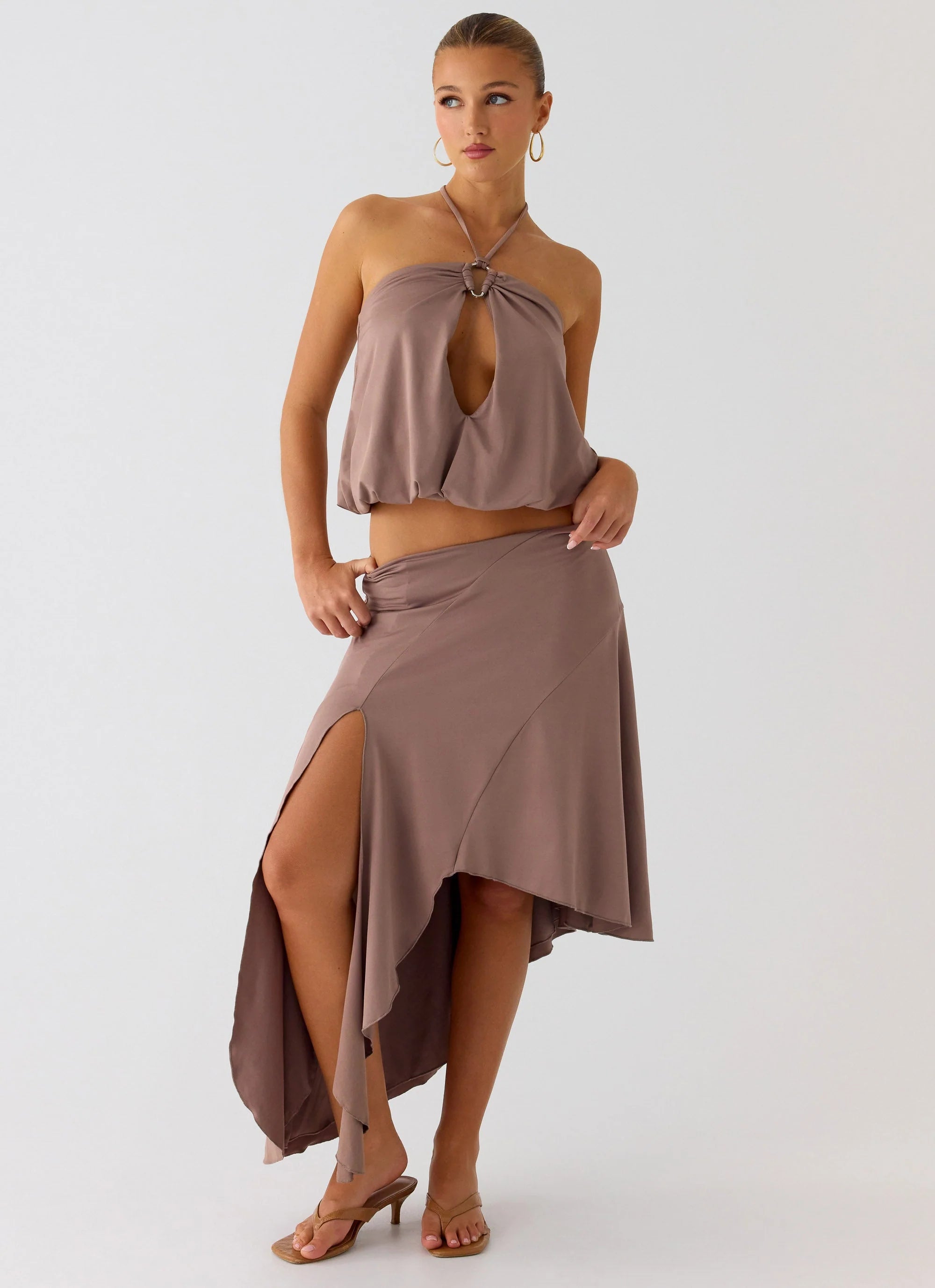 Jisoo Asymmetric Midi Skirt Desert Taupe