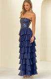 Kimberley Navy Strapless Ruffle Skirt Maxi Dress