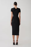 Junie Cross Over Neck Slinky Maxi Dress Black