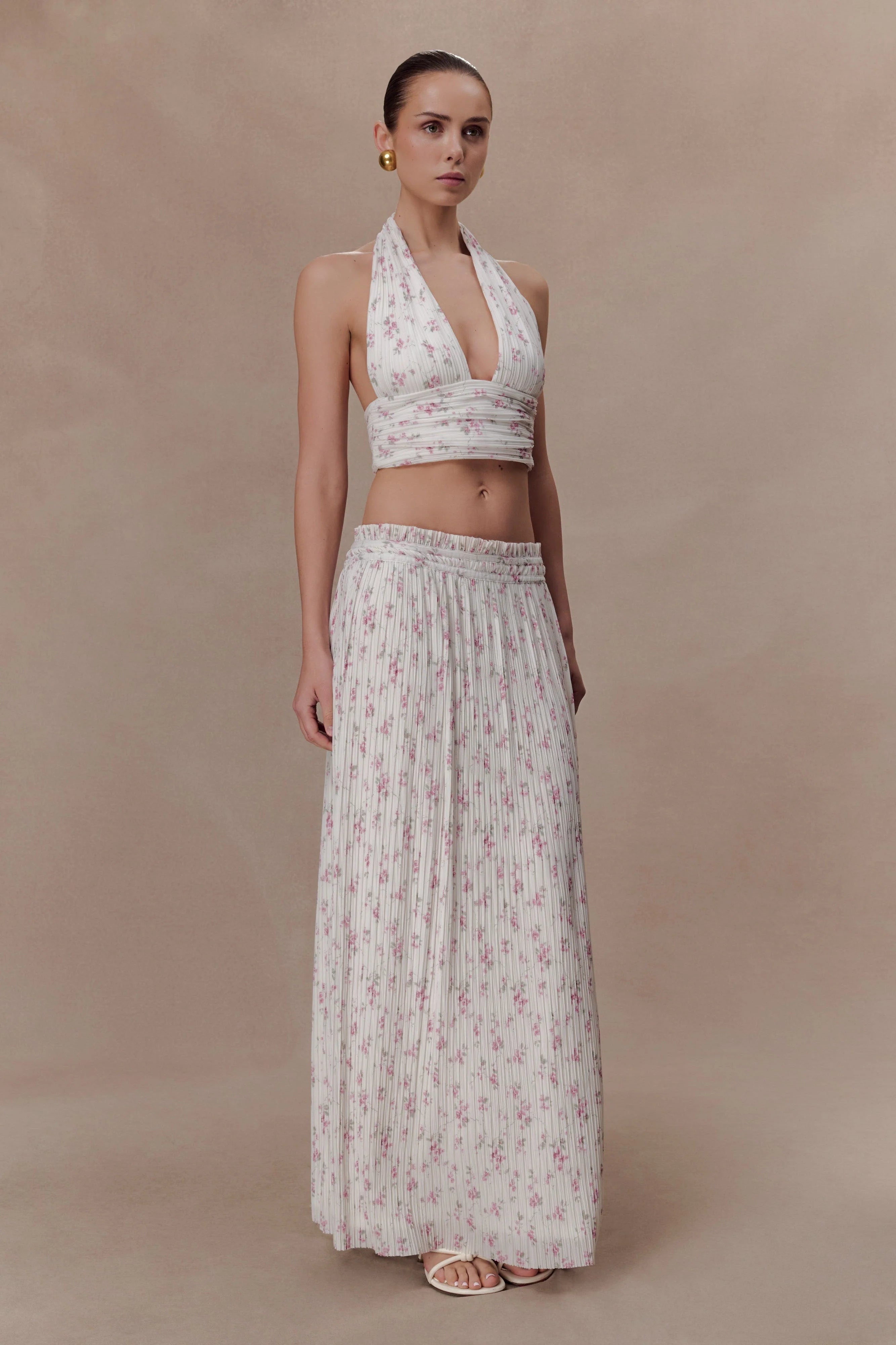 Amaris Gathered Plisse Maxi Skirt Floral Ditsy Print