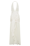 Graziana Satin Chiffon Plunge Maxi Dress - Ivory