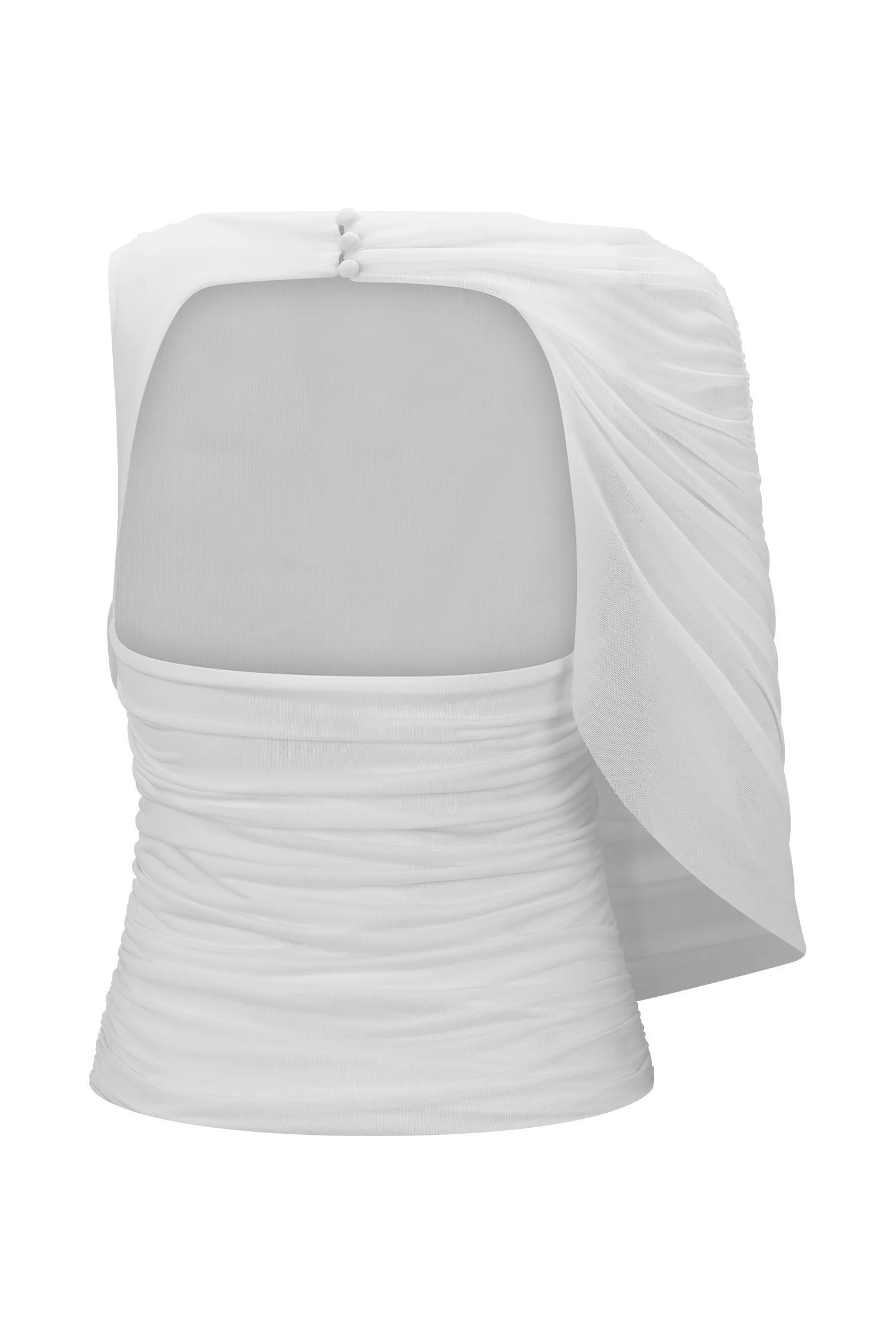Pruedance Slinky Draped Top With Mesh Overlay White