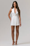 One Kiss White Plunge Neck Tailored Playsuit