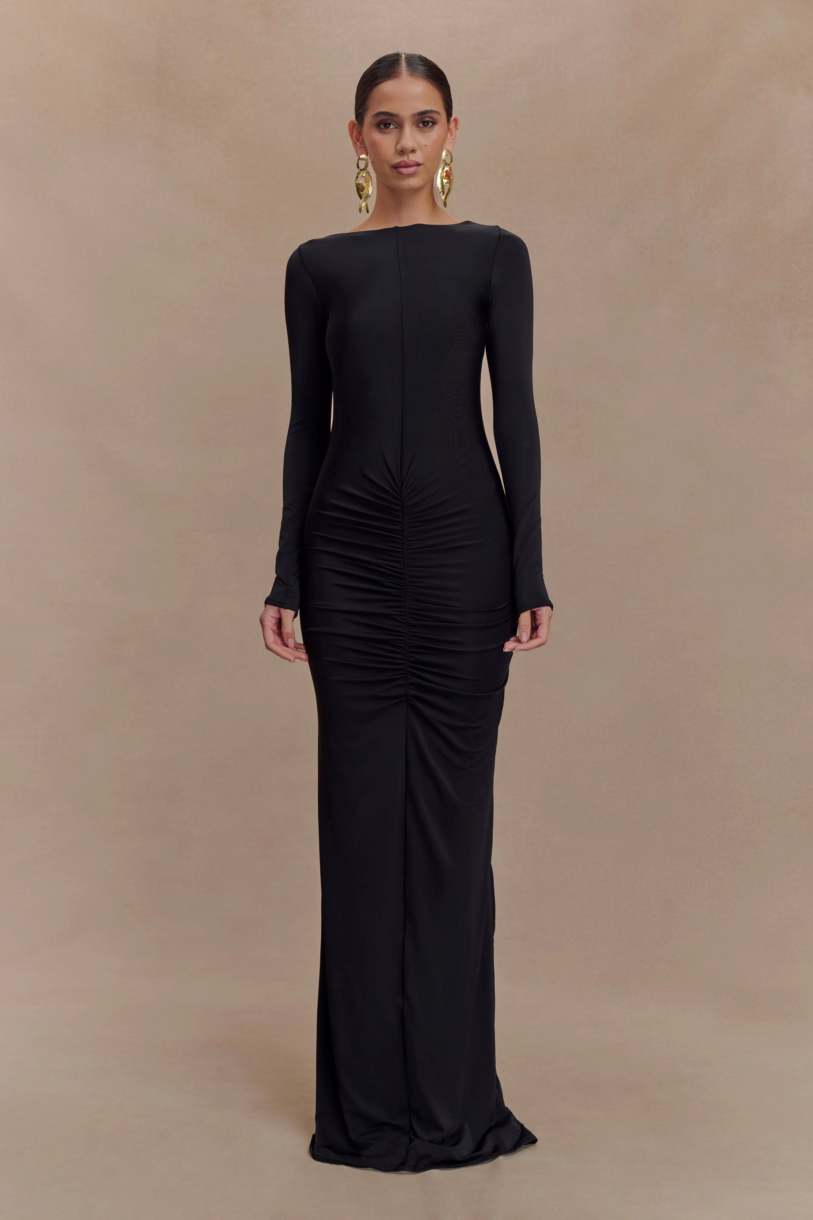 Louisa Long Sleeve Slinky Maxi Dress Black