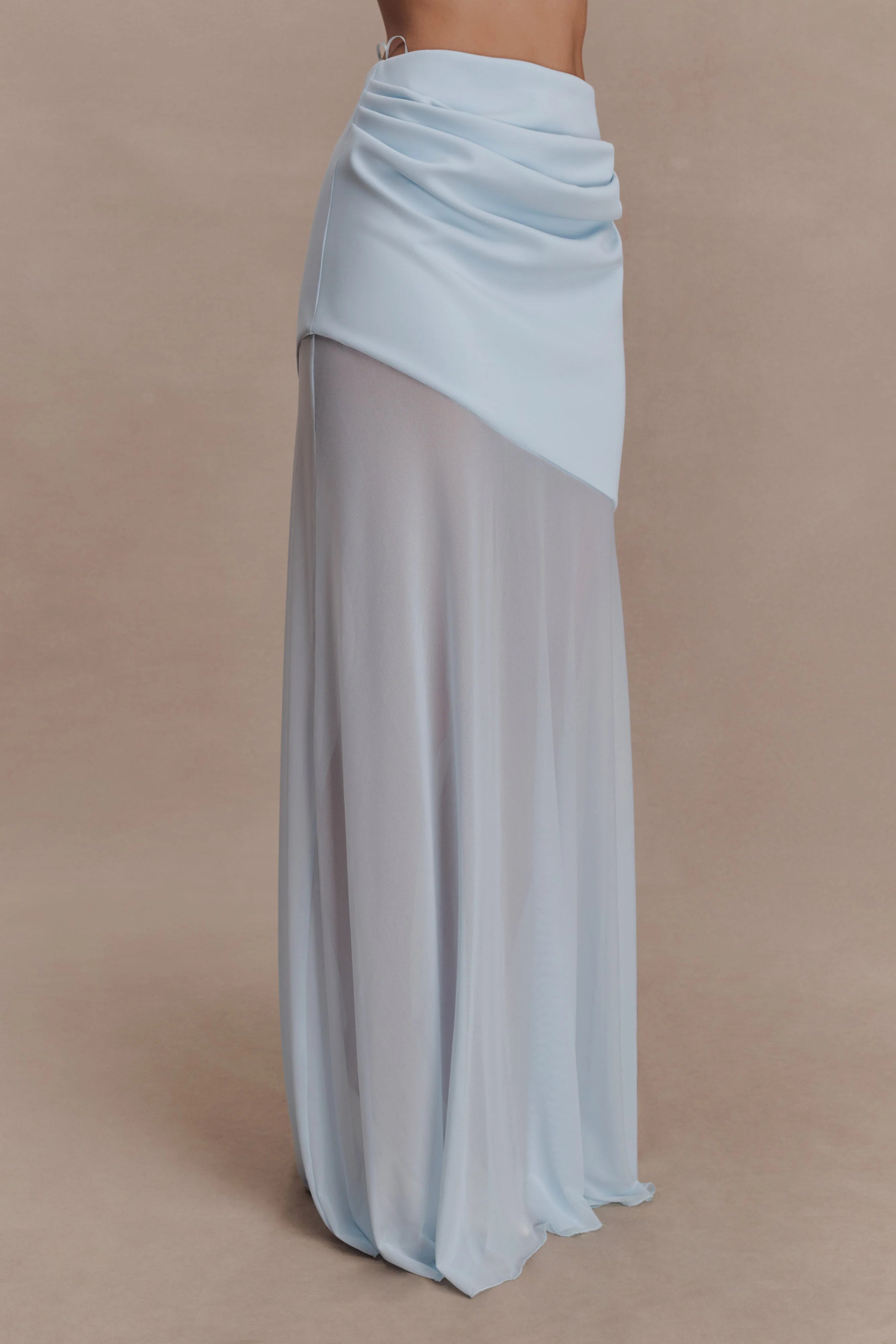 Portia Scuba And Mesh Maxi Skirt Pale Blue