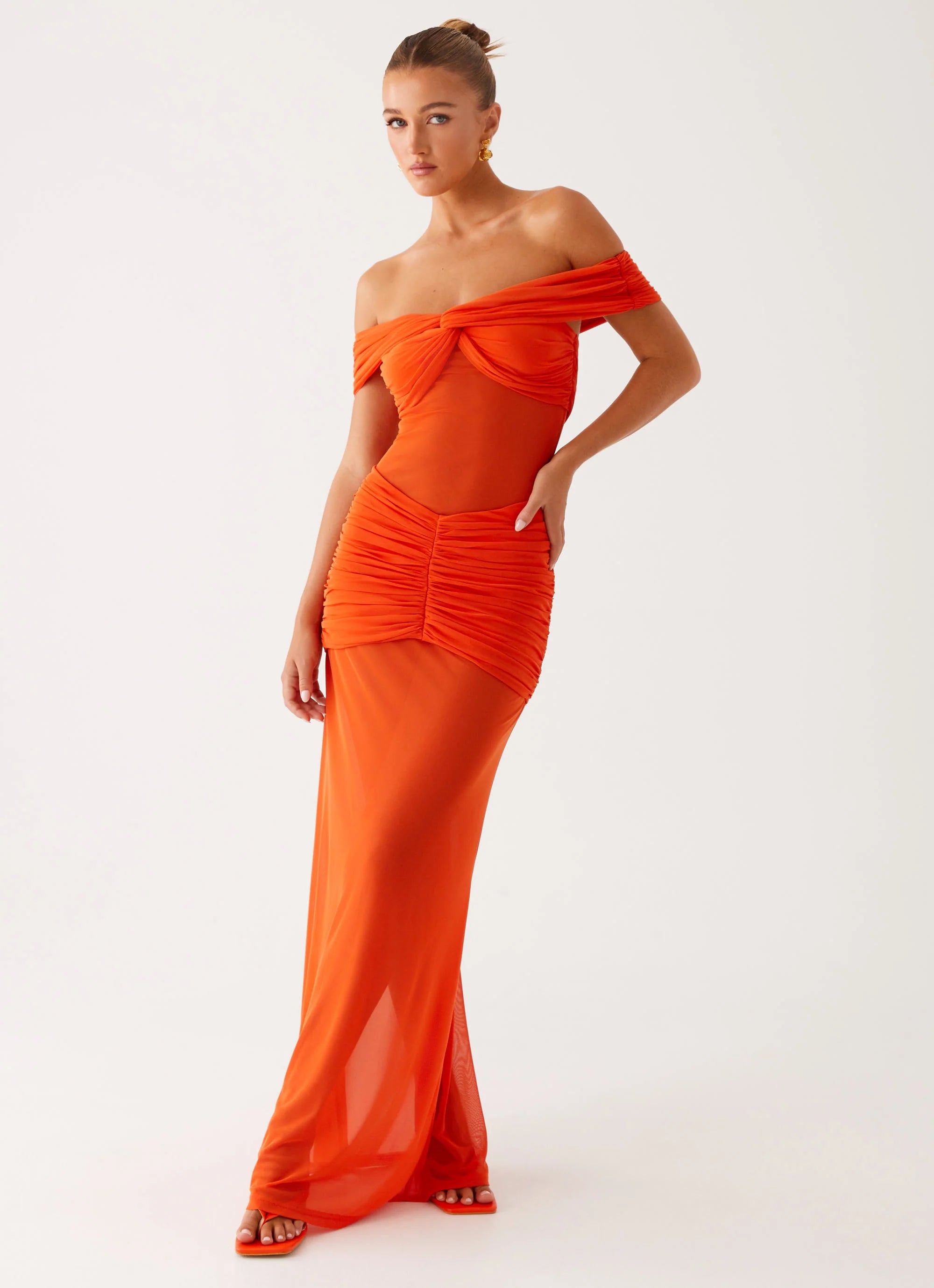 Charming Off Shoulder Maxi Dress Orange