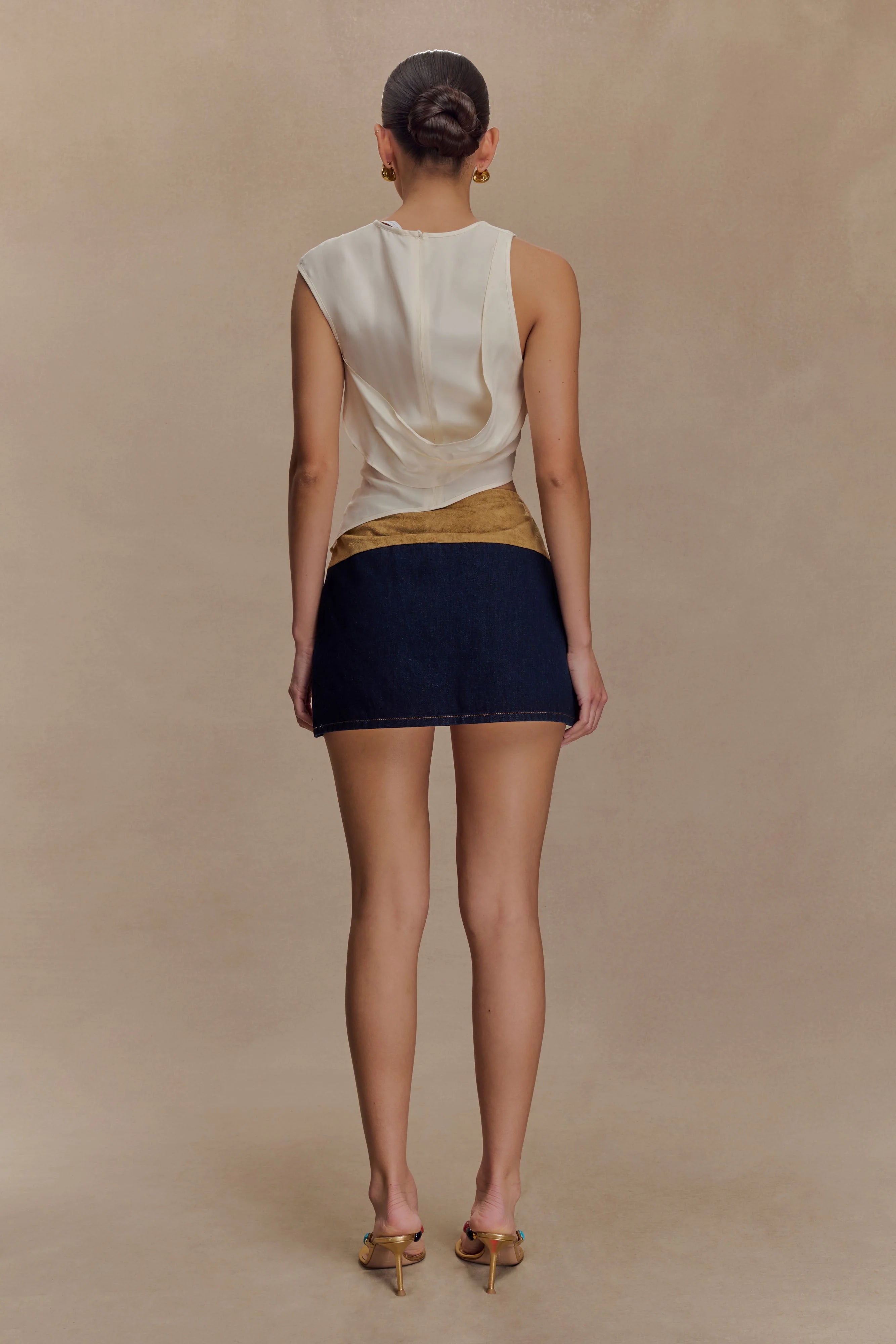 Miranda Faux Suede Belted Denim Mini Skirt Indigo Blue