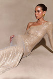 Marcia Diamante Long Sleeve Maxi Dress Nude
