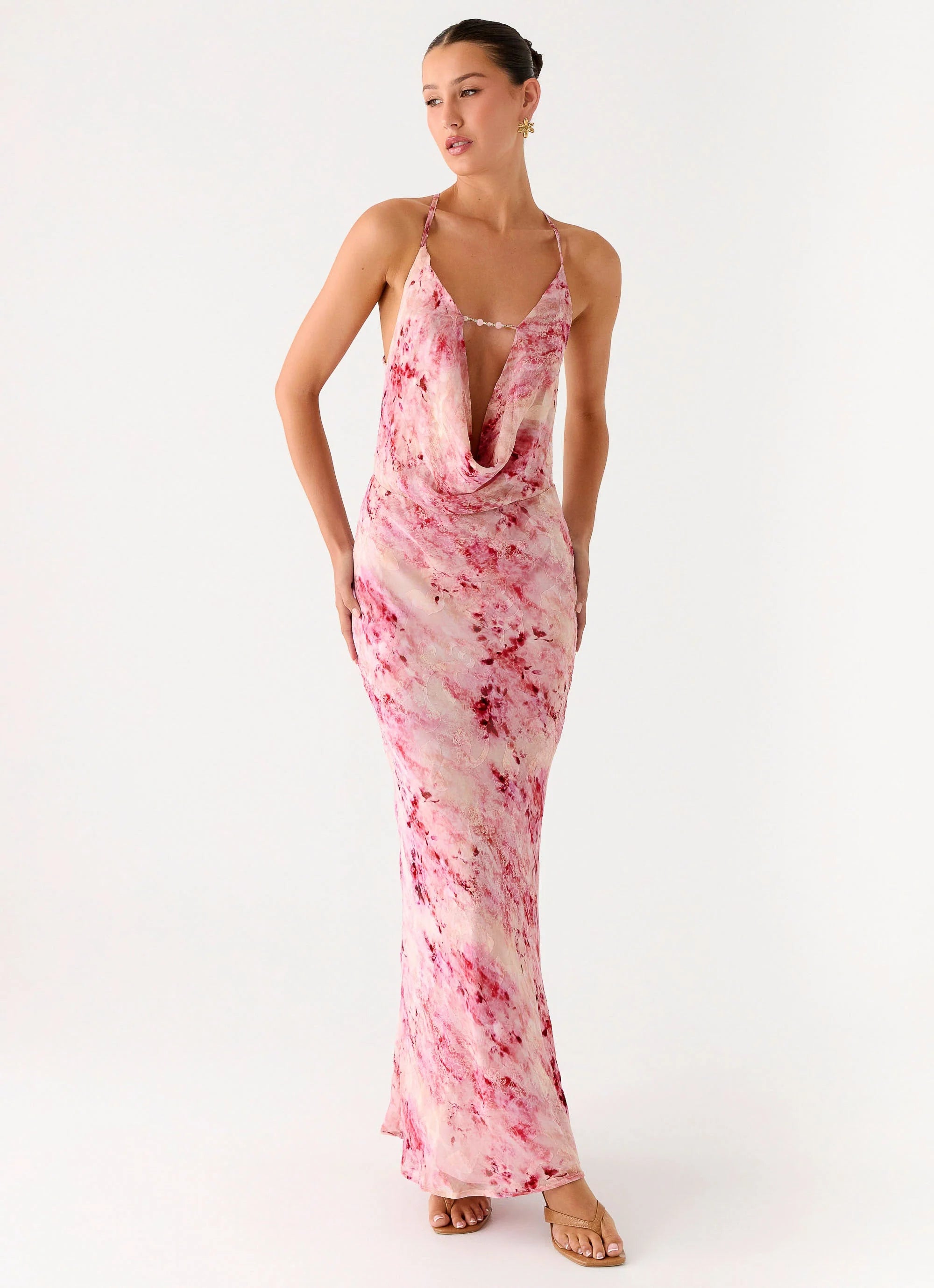 Pure Heart Cowl Maxi Dress Pink