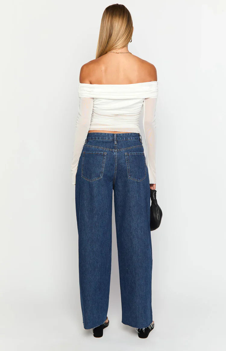 Shes Yours Dark Wash Denim Wide Leg Boyfriend Jeans