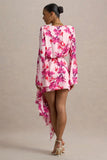 Goldie Pink Floral Print Chiffon Long Sleeve Wrap Mini Dress