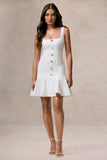 Love Yourself White Square Neck Mini Dress With Buttons