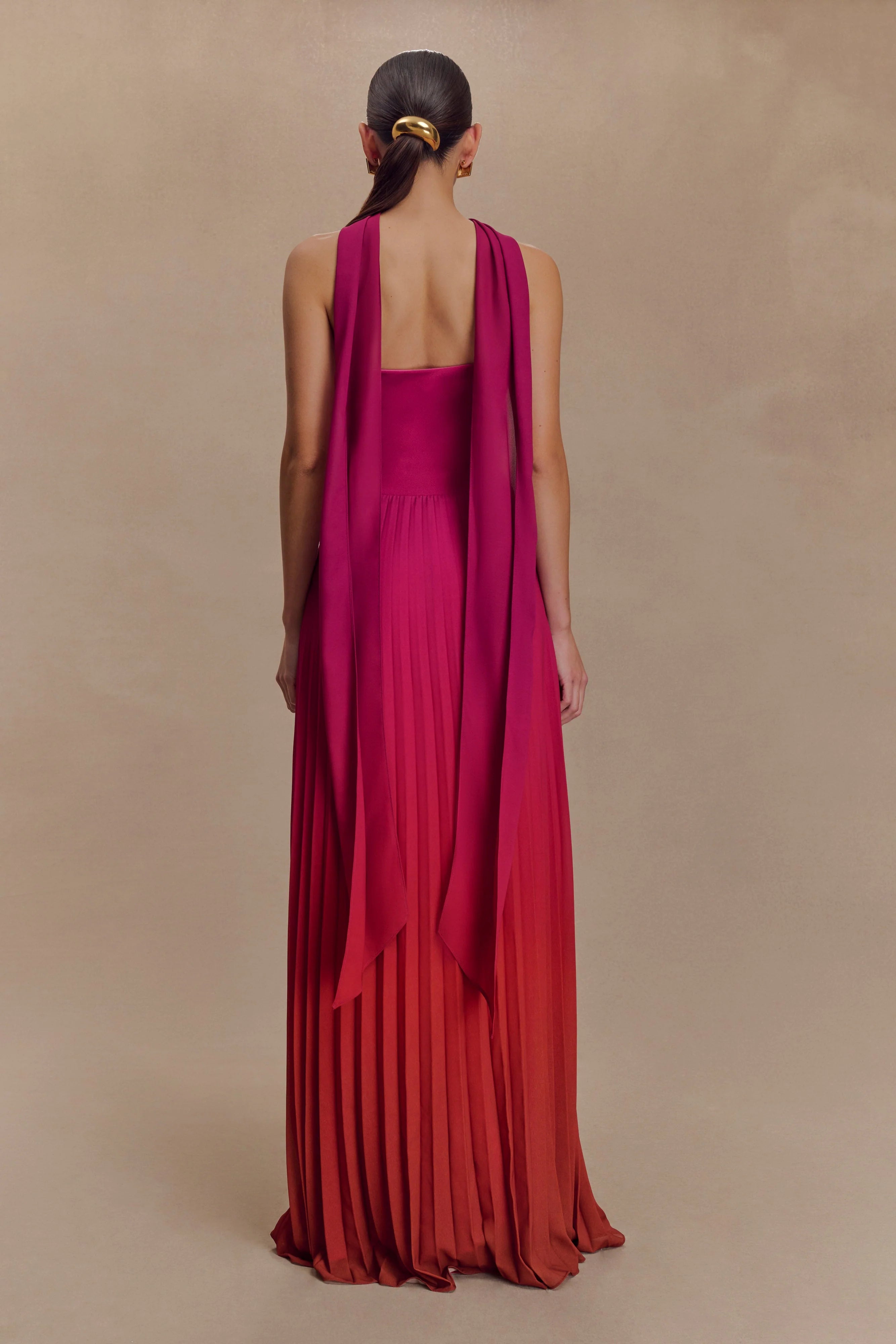 Caira Chiffon Scarf Maxi Dress Ombre Dark Pink