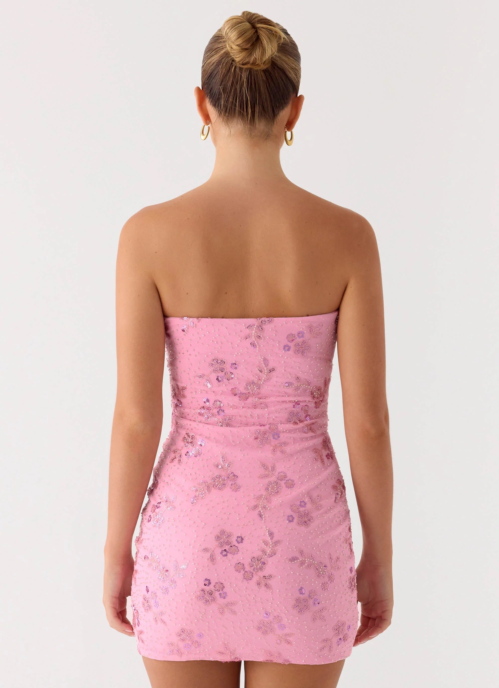 Push Back Beaded Sequin Mini Dress Pink
