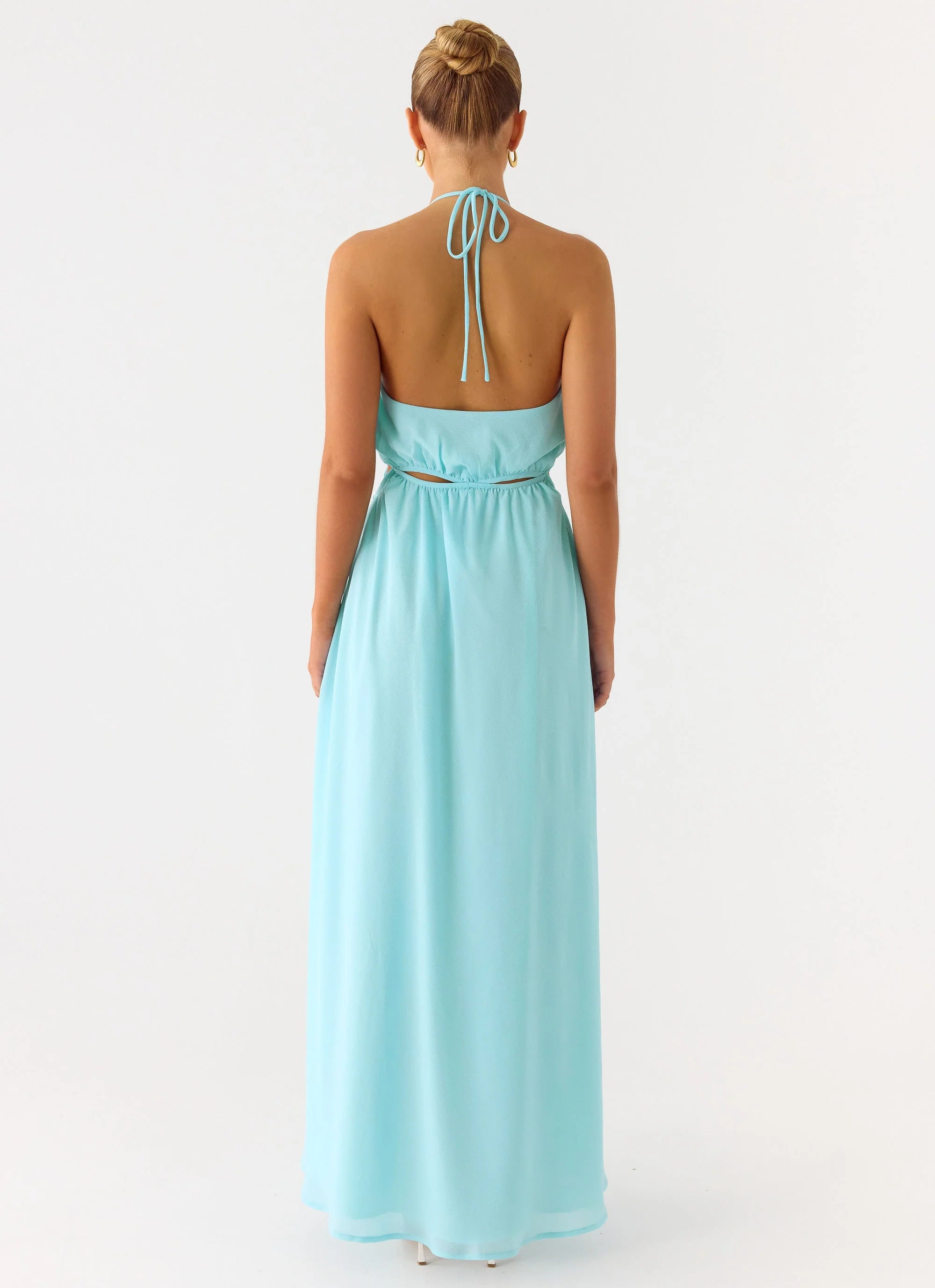 Ardenzelle Chiffon Halter Neck Maxi Dress Turquoise