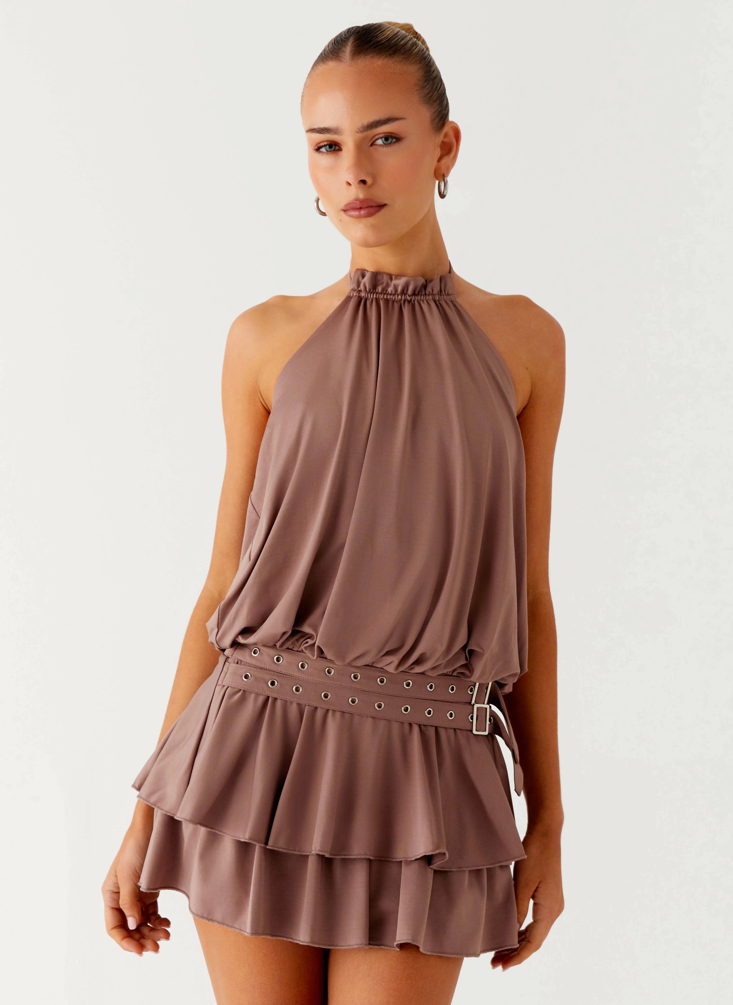 Dopamine Belt Mini Dress Taupe