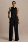 Corina Black Cowl Neck Jumpsuit With Tie Detail