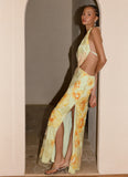 Really Something Beaded Maxi Dress Green Floral Beaded