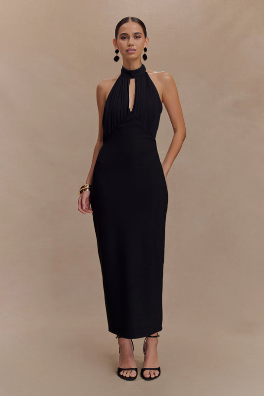 Mierah Halter Midi Dress With Hardware - Black