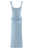Teagan Floral Hand Crochet Midi Dress - Blue