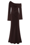Iris Long Sleeve Satin Maxi Dress - Dark Chocolate