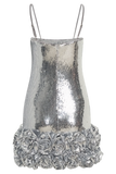 Faye Sequin Flower Mini Dress - Silver