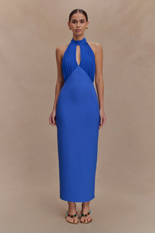 Mierah Halter Midi Dress With Hardware - Cobalt Blue