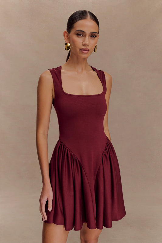 Sharon Scuba Jersey Mini Dress - Wine