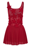 Melanie Mesh Mini Dress With Flowers - Ruby