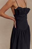 Janis Cotton Frill Maxi Dress - Black