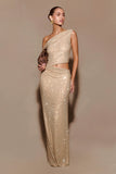 Kenny Diamante One Shoulder Maxi Dress - Gold