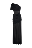 Dallas One Shoulder Mesh Maxi Dress - Black