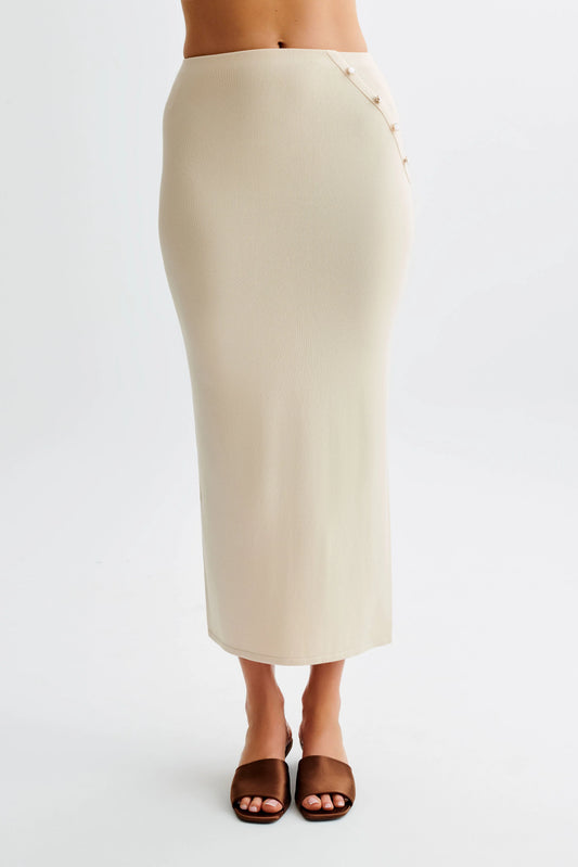 Maisie Buttoned Knit Maxi Skirt - Cream