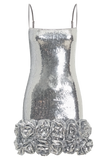 Faye Sequin Flower Mini Dress - Silver