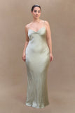 Lilly Sweetheart Satin Maxi Dress - Sage