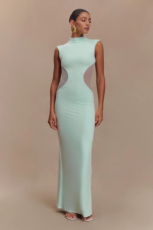 Massie Slinky And Mesh Maxi Dress - Lagoon