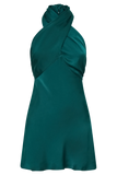 Francine Satin Halter Mini Dress - Forest Green