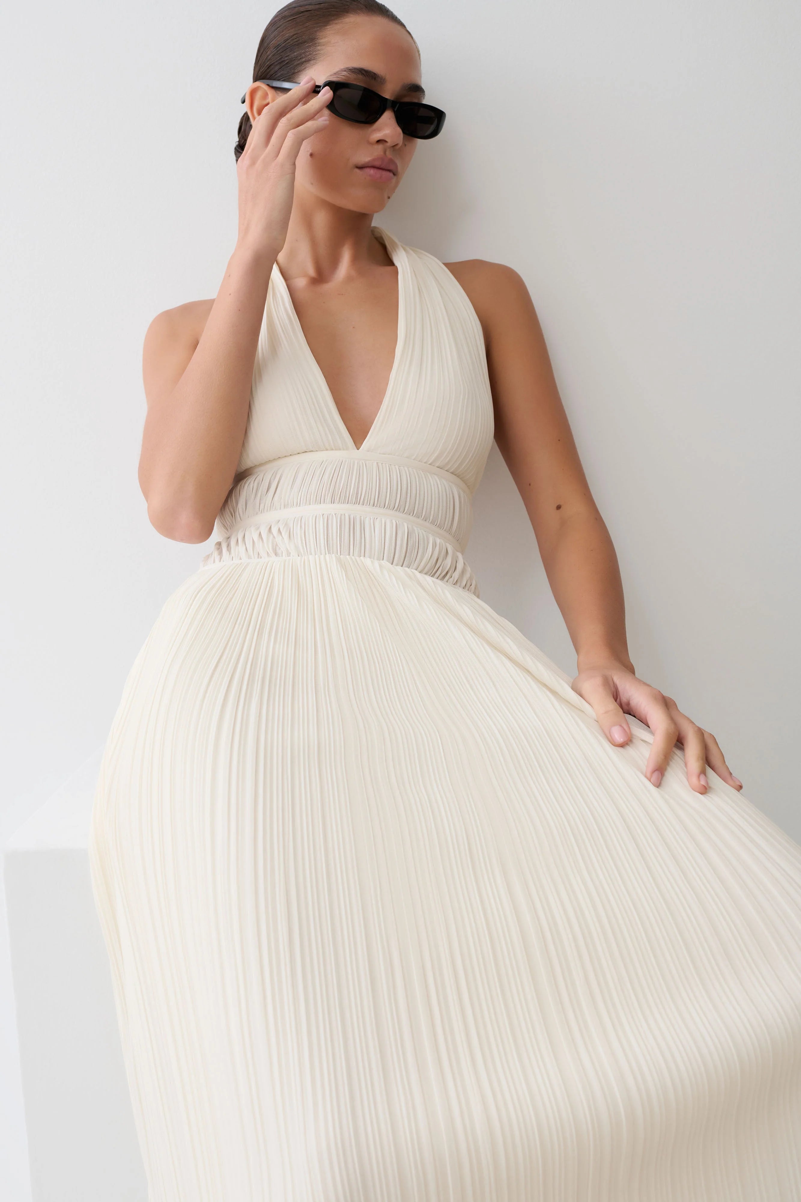 Thien Cowl Halter Midi Dress Ivory