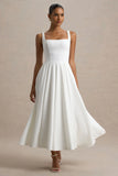 Parina White Strappy Volume Hem Midi Dress