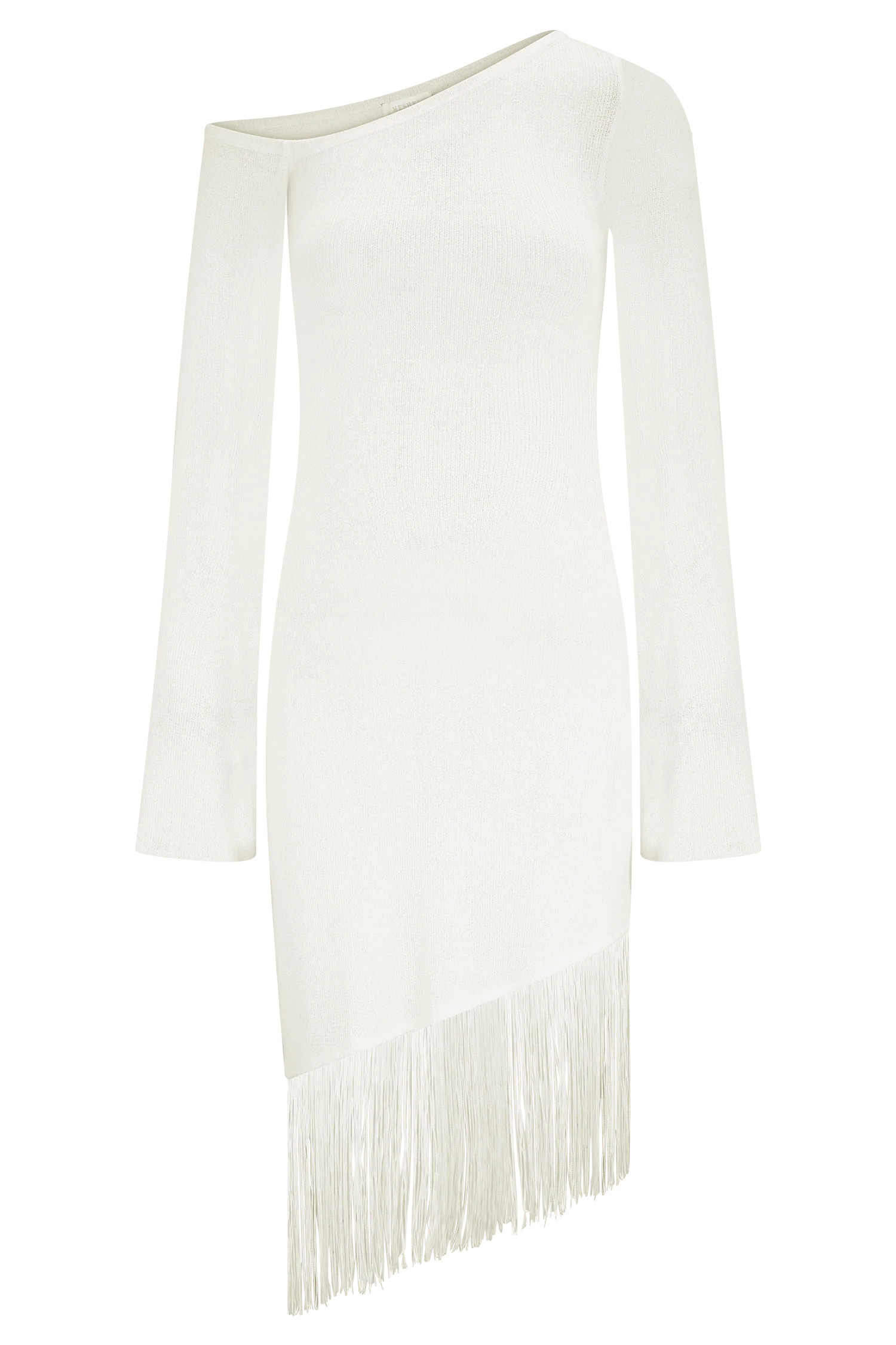 Kayden Fringe Off Shoulder Knit Mini Dress Ivory