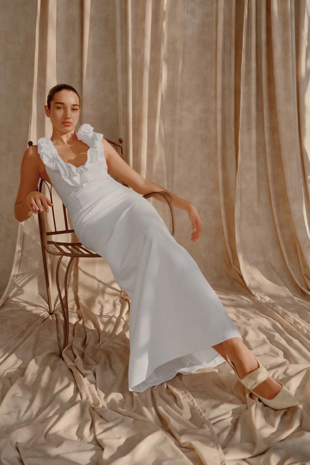 Carolyn Linen Bubble Maxi Dress White