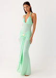 Miyah Halter Hardware Maxi Dress Mint Blue