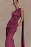 Asher Slinky One Shoulder Maxi Dress Neutral Plum