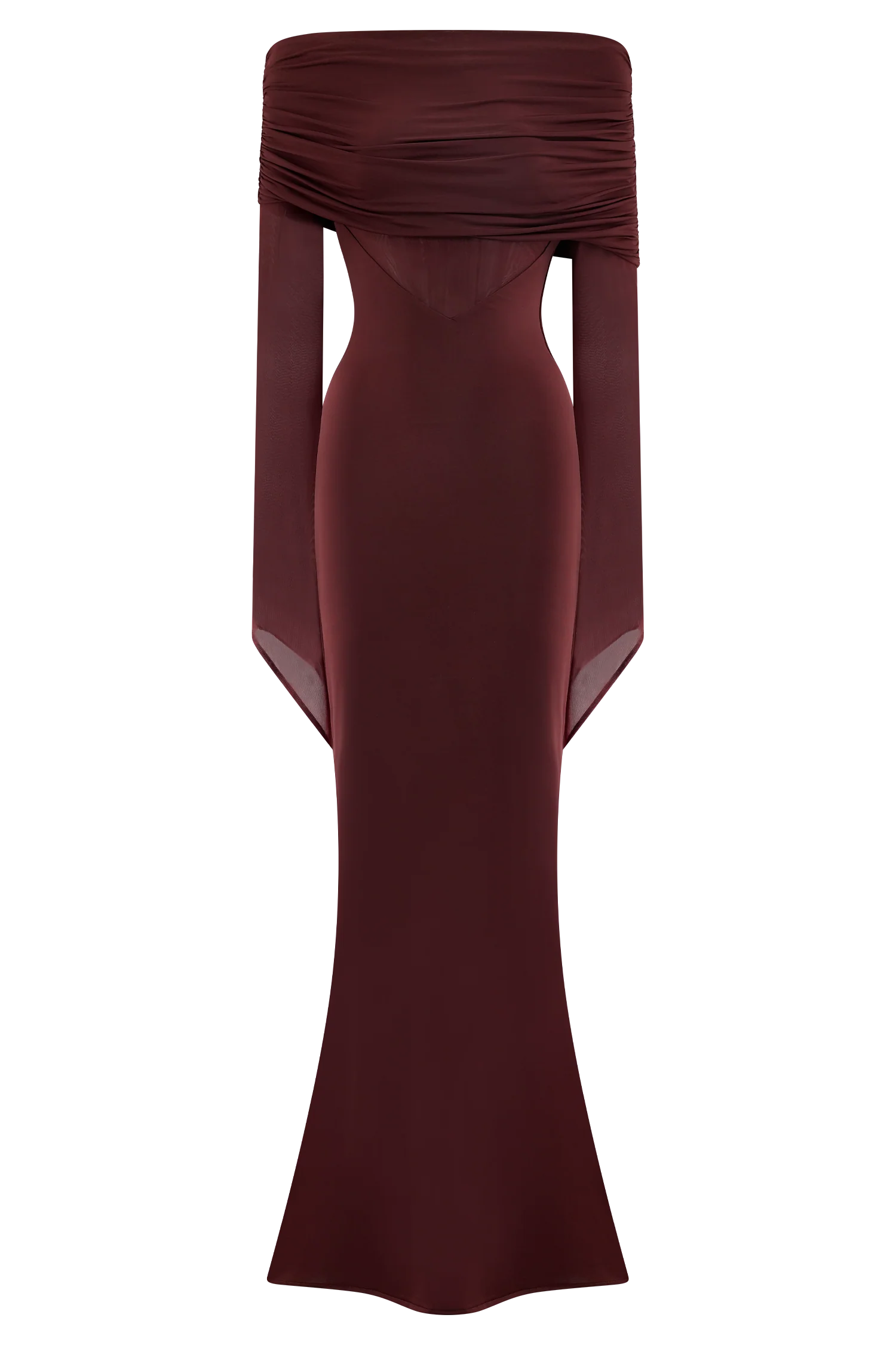 Kaitlin One Shoulder Slinky And Mesh Maxi Dress Burgundy