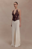 Sascha Lace And Satin Halter Maxi Dress Ivory Chocolate