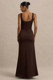 Morgan Brown Satin Corset Maxi Dress