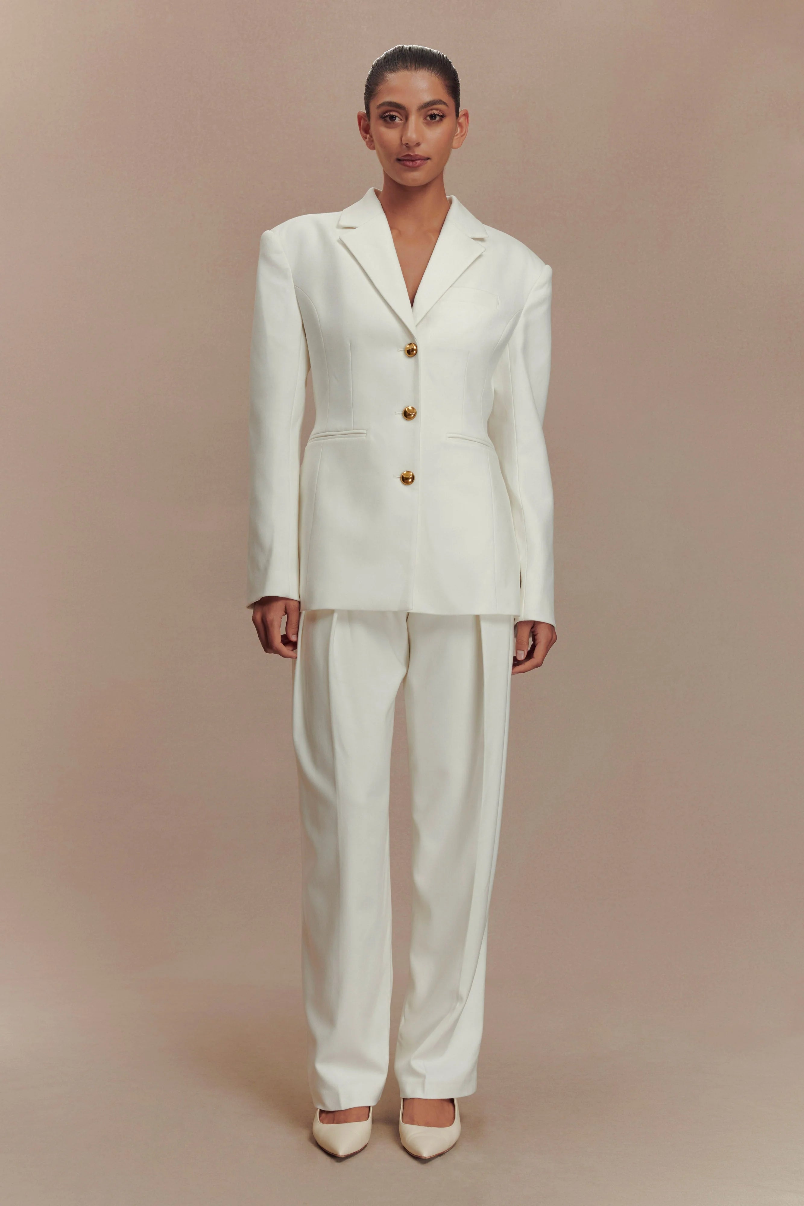 Penelope Pleated High Waisted Pants Ivory