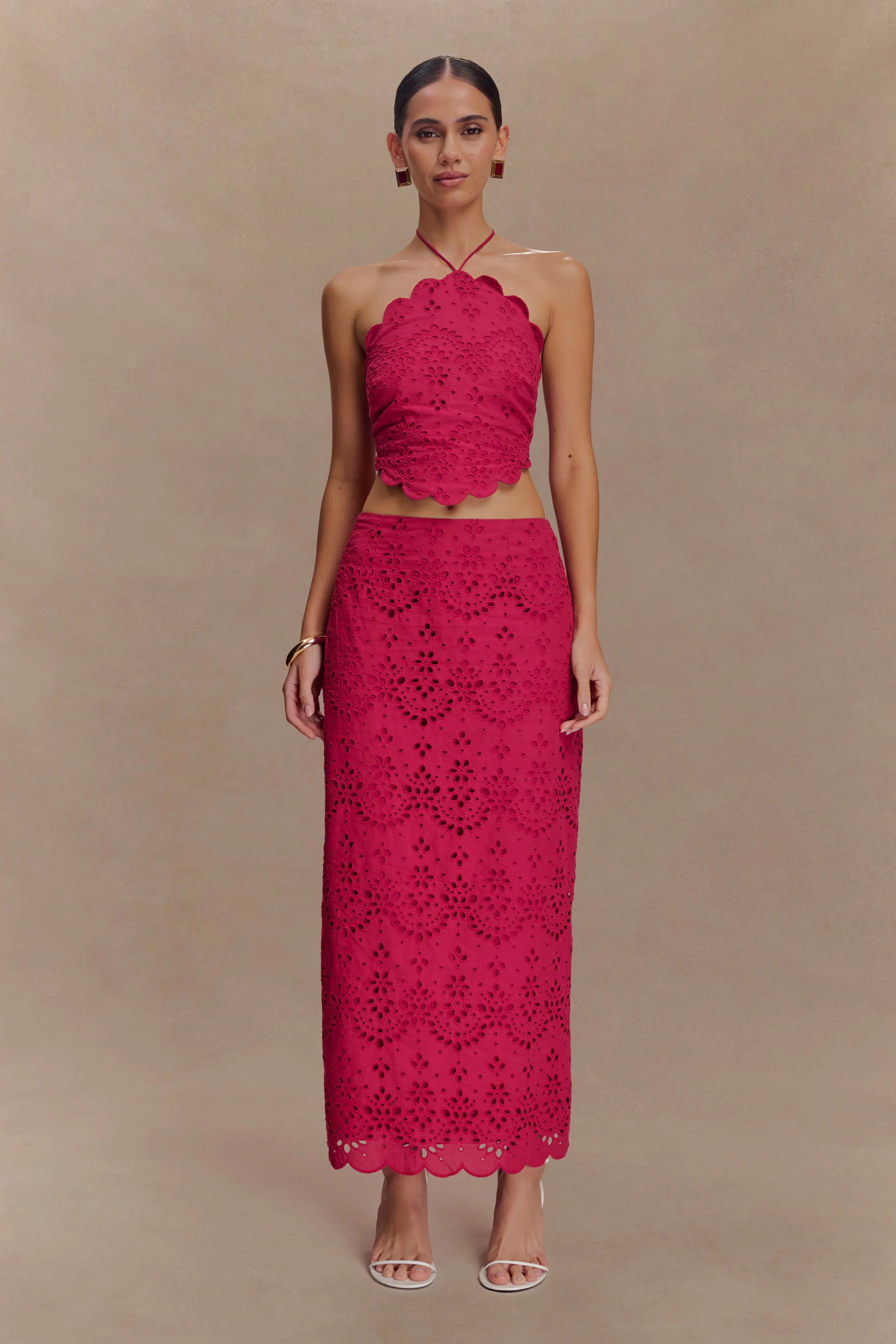 Kensley Broderie Midi Skirt Dragonfruit
