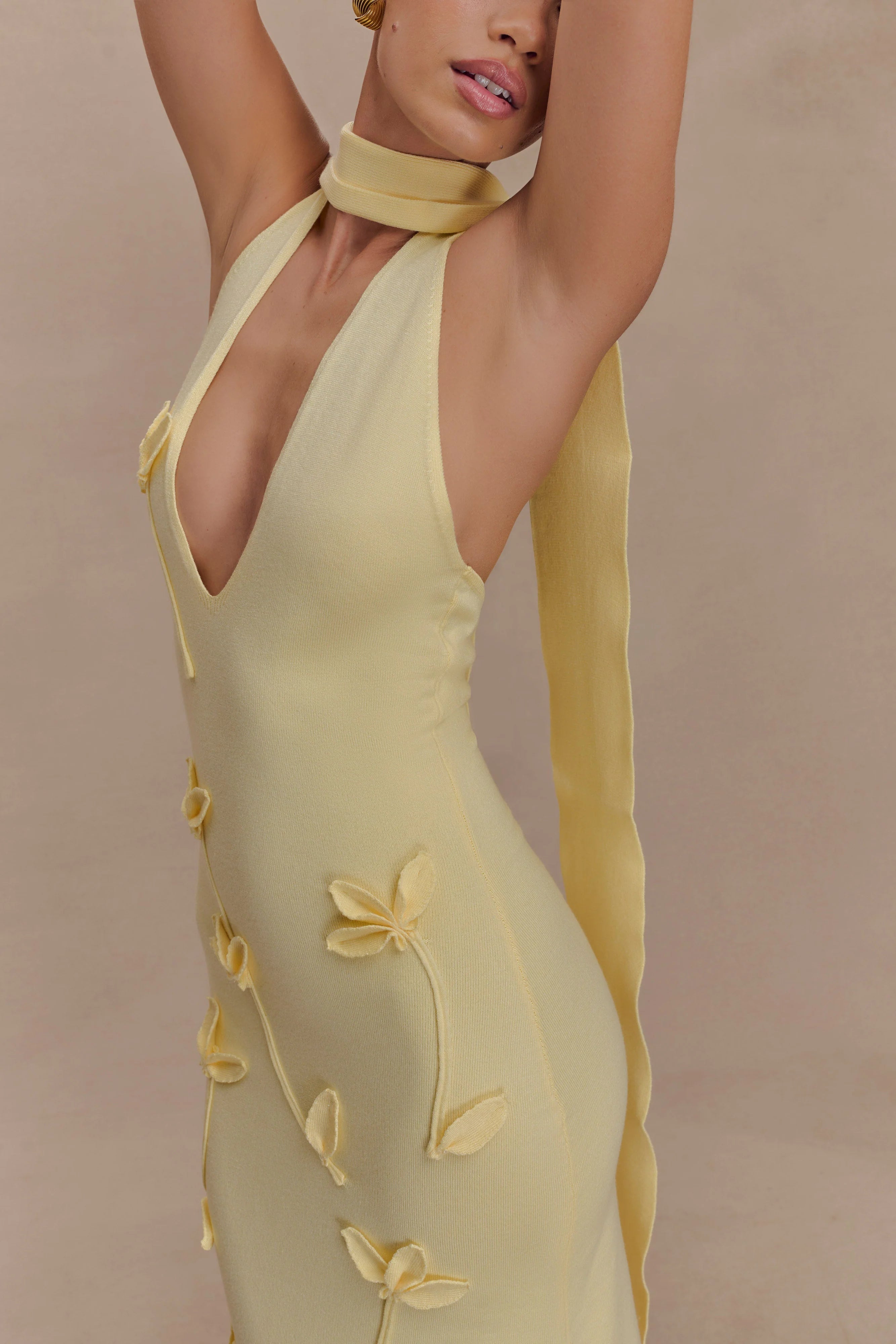 Wynn Floral Knit Midi Dress Lemon